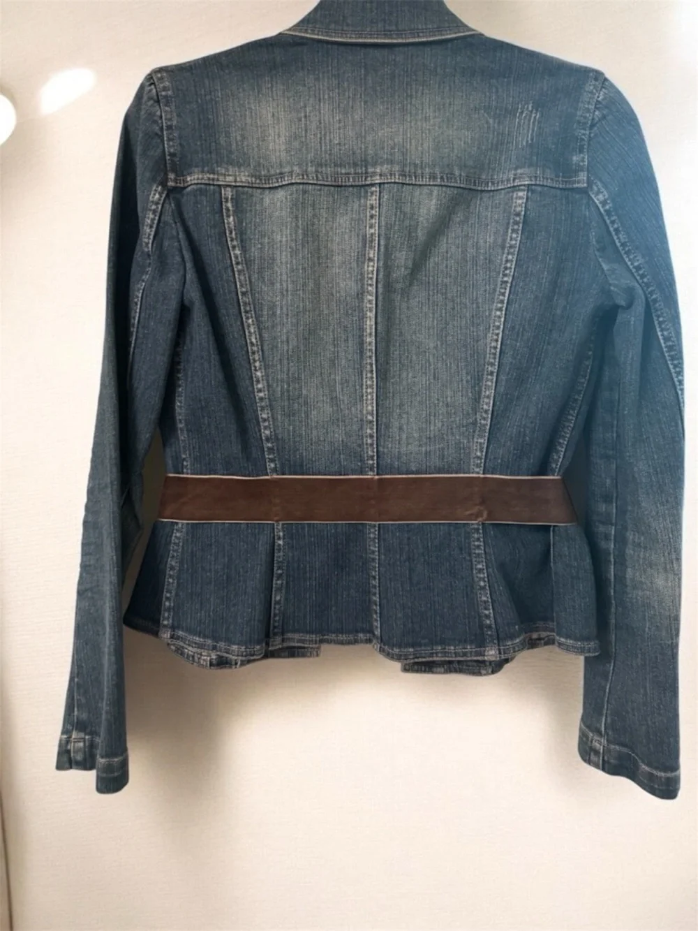 Gianni Bini Blue Denim Jacket with Brown Trim and Embellished Buttons - Picture 2 of 3